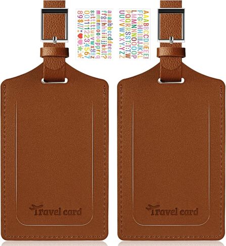 Luggage Tag 2 Pack Premium PU Leather Bag Tags Privacy Protection Suitcase ID Tag DIY Personalized Travel Essential for Air Travel Backpack Brown in Saudi Arabia