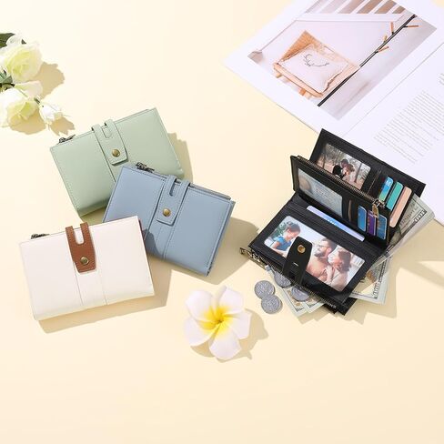 GAEKEAO Small Wallets for Women RFID Blocking Leather Trifold Clutch Wallet Credit Card Holder Wallet Card Case Purse with ID Window in Kuwait