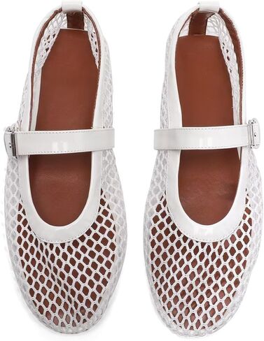 شقق شبكات للنساء راقصة الباليه مريحة بغل مستدير أقام جولة حزام حزام الباليه ماري جين أحذية الصيف in Kuwait