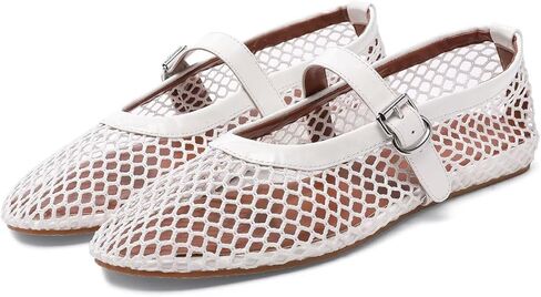 شقق شبكات للنساء راقصة الباليه مريحة بغل مستدير أقام جولة حزام حزام الباليه ماري جين أحذية الصيف in Kuwait