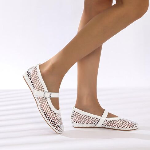 شقق شبكات للنساء راقصة الباليه مريحة بغل مستدير أقام جولة حزام حزام الباليه ماري جين أحذية الصيف in Kuwait