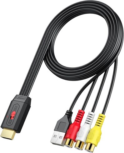 محول Neoteck RCA إلى HDMI بطول 150 سم/5 قدم RCA إلى كابل HDMI يدعم تحويل 16:9/4:3 كبل RCA مدمج للأفلام القديمة أو توصيل مقاطع الفيديو الحياتية وتشغيلها على نطاق واسع في مشغل DVD VCR - مدخل RCA ذكر in Saudi Arabia