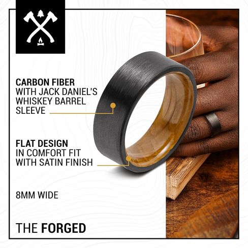 Manly Bands: Officially Licensed Jack Daniel's Rings - Men's Wedding Bands and Rings Made with Authentic Jack Daniel's Whiskey Barrels - Stylish Gifts for Men - Free Silicone Ring Included in Kuwait