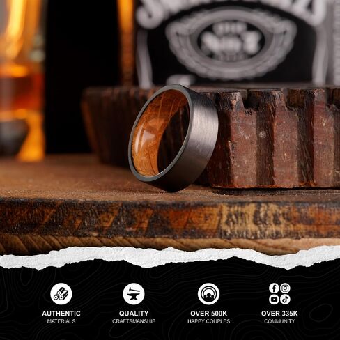 Manly Bands: Officially Licensed Jack Daniel's Rings - Men's Wedding Bands and Rings Made with Authentic Jack Daniel's Whiskey Barrels - Stylish Gifts for Men - Free Silicone Ring Included in Kuwait