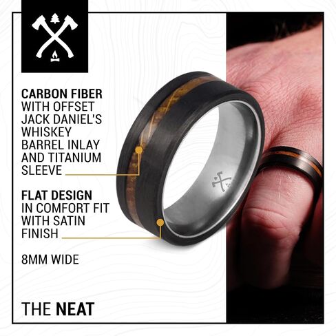 Manly Bands: Officially Licensed Jack Daniel's Rings - Men's Wedding Bands and Rings Made with Authentic Jack Daniel's Whiskey Barrels - Stylish Gifts for Men - Free Silicone Ring Included in Kuwait