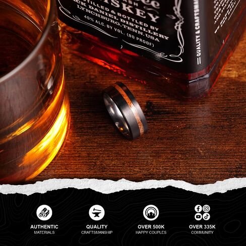 Manly Bands: Officially Licensed Jack Daniel's Rings - Men's Wedding Bands and Rings Made with Authentic Jack Daniel's Whiskey Barrels - Stylish Gifts for Men - Free Silicone Ring Included in Kuwait
