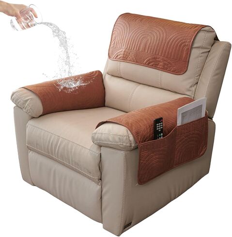 vctops 3 Pcs Water Resistant Sofa Armrest Cover Vintage Faux Suede Headrest Cover for Recliner Chair Arm Cover Non Slip Couch Cover for Dogs Washable Furniture Protector (Light Coffee,1 Seat) in Kuwait