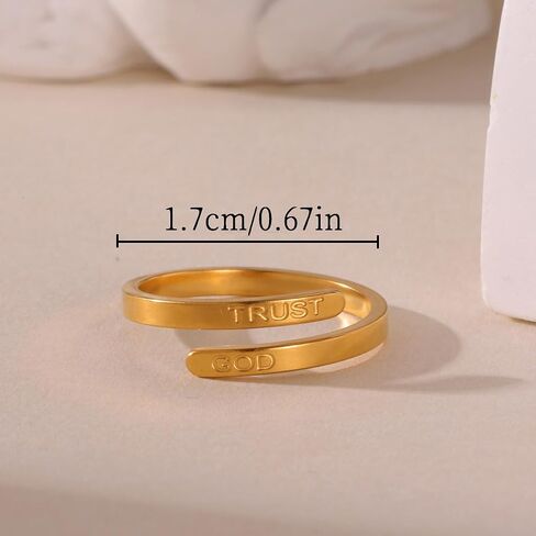 Liu Jun Trust God Ring for Women ، حلقة ملهمة محفورة الثقة الله أزياء الفولاذ المقاوم للصدأ الحلقات الدينية القابلة للتعديل in Kuwait