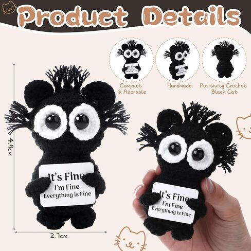 Funny Positive Knitted Crochet Cat Inspirational Doll with Inspiration Card Emotional Gift Uplifting Yarn Animal for Friends Coworkers Employee Birthday Holiday Party Favors in Kuwait