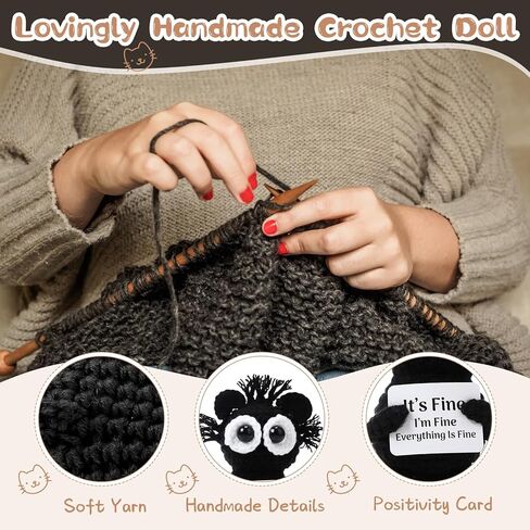Funny Positive Knitted Crochet Cat Inspirational Doll with Inspiration Card Emotional Gift Uplifting Yarn Animal for Friends Coworkers Employee Birthday Holiday Party Favors in Kuwait