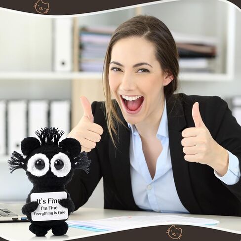 Funny Positive Knitted Crochet Cat Inspirational Doll with Inspiration Card Emotional Gift Uplifting Yarn Animal for Friends Coworkers Employee Birthday Holiday Party Favors in Kuwait