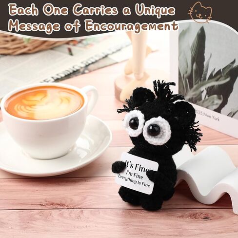 Funny Positive Knitted Crochet Cat Inspirational Doll with Inspiration Card Emotional Gift Uplifting Yarn Animal for Friends Coworkers Employee Birthday Holiday Party Favors in Kuwait