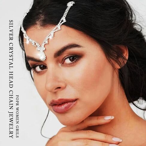 Bride Crystal Head Chain Wedding Rhinestone Headband Pageant Prom Pendant Headpieces Party Festival Hair Accessories for Women(Gold) in Saudi Arabia