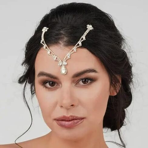 Bride Crystal Head Chain Wedding Rhinestone Headband Pageant Prom Pendant Headpieces Party Festival Hair Accessories for Women(Gold) in Saudi Arabia