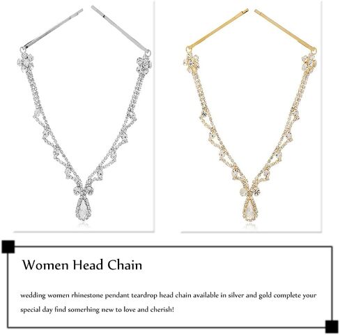 Bride Crystal Head Chain Wedding Rhinestone Headband Pageant Prom Pendant Headpieces Party Festival Hair Accessories for Women(Gold) in Saudi Arabia