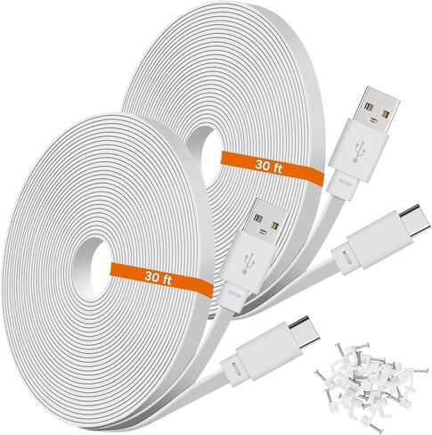 weishan 30ft USB C Power Extension Cable Compatible with Ring Pan-Tilt Indoor Cam 2024 Release Security Camera - 9m Type-C Long Flat Charging Cord, White in Saudi Arabia