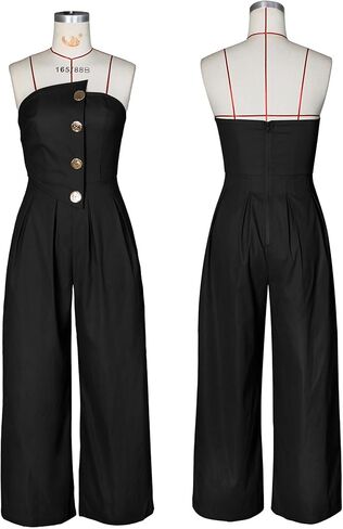 HuiSiFang Women's Sexy Tube Top Strapless Jumpsuits Casual Button High Waist Loose Wide Leg Jumpsuits Romper Streetwear in Kuwait