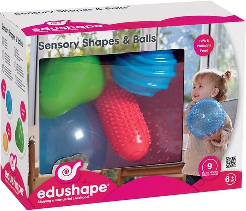 Edushape الكرات الحسية الأصلية للطفل - حزمة من 9 كرات ملونة نابضة بالحياة للأطفال الصغار - كرات أطفال فريدة من نوعها تعزز المهارات الحركية الإجمالية للأطفال الذين تتراوح أعمارهم بين 6 أشهر وما فوق in Kuwait