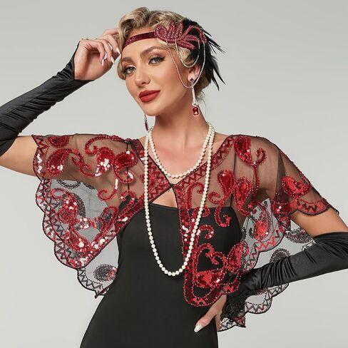 Sequin Shawl Cape for Women Formal,Black, Mesh Evening Wrap,1920s Art Lace Deco Beaded Capelet, Formal Cover Up in Saudi Arabia