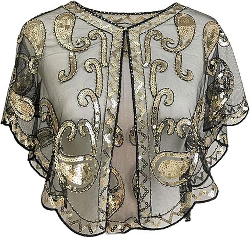Sequin Shawl Cape for Women Formal,Black, Mesh Evening Wrap,1920s Art Lace Deco Beaded Capelet, Formal Cover Up in Saudi Arabia