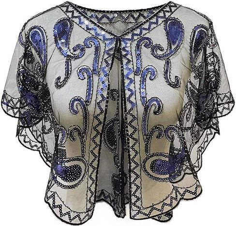 Sequin Shawl Cape for Women Formal,Black, Mesh Evening Wrap,1920s Art Lace Deco Beaded Capelet, Formal Cover Up in Saudi Arabia