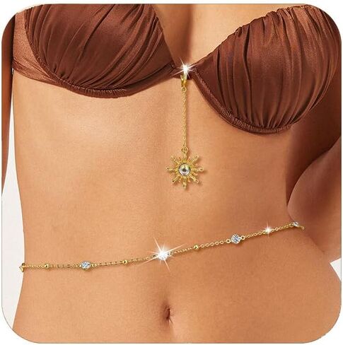 Raicegs 18K Gold Waist Chain Bikini Charm Set Body Chain Jewelry for Women Gold Dainty Belly Chain Beach Summer Jewelry for Women in Saudi Arabia