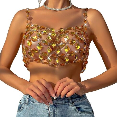 Rhinestones Body Chain Suit Silver Crystal Bikini Bra Underwear Sexy Sparkly Party Body Jewelry Accessories for Women in Saudi Arabia