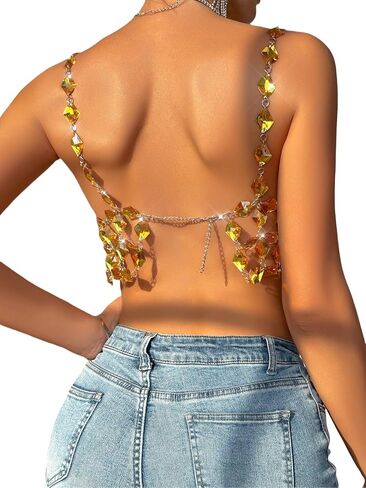 Rhinestones Body Chain Suit Silver Crystal Bikini Bra Underwear Sexy Sparkly Party Body Jewelry Accessories for Women in Saudi Arabia