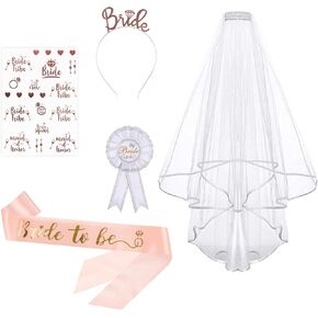 Bachelorette Party Accessories Set, 5 Pieces Bride to be Sash and Veil Bride Headband Bridal Decoration Accessories for Bachelorette Party Supplies