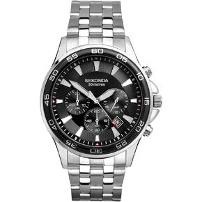 Sekonda Jenson Mens 44mm Chronograph Quartz Watch with Stainless Steel Bracelet Date Window 50m Water Resistant