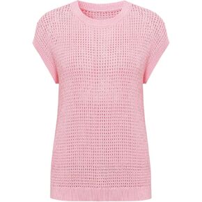 Women's Pullovers Crochet Cap Sleeve Crew Neck Hollow Out Knit Beach Cover Ups Tops