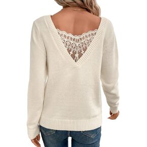 Soly Hux Women’s Vevents Switters Lace Back Sweater Sweater Long Sleeve Tops