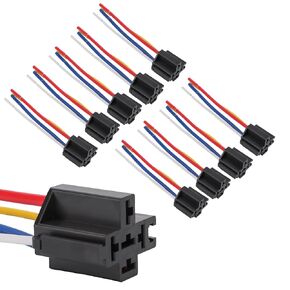 10 Pack Bosch Style 12AWG Relay Socket, 12V DC 4-PIN SPDT, Interlocking Relay Socket Harness Base with Wires