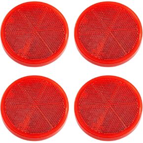 4 Pcs Motorcycle Reflectors, 2.2-Inchs Round Self Adhesive Reflective Warning for Scooter, ATV, Boats, Mailbox, Trucks, Bike, Construction, RV, Red