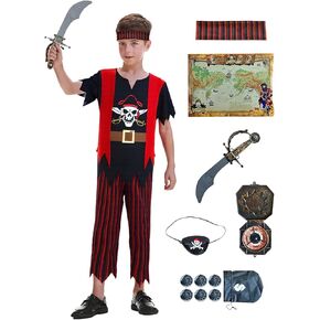 Kids Pirate Costume Boys Pirate Costume Set with Accessories for Dress-Up Party