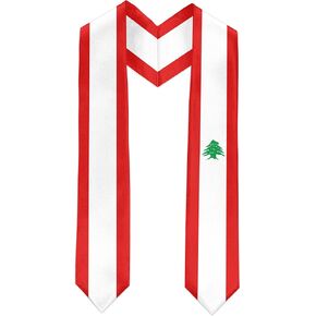 Lebanon Flag Graduation Sash Satin Scarf 72" Stole for Abroad Student International Study Class