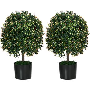 HOMCOM Artificial Plant for Home Decor Indoor & Outdoor Fake Plants Artificial Tree in Pot, 3 Ball Boxwood Topiary Tree for Home Office, Living Room Decor, Dark Green