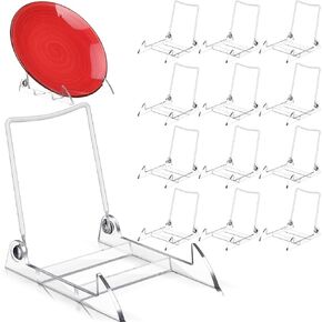 12 PCS لوحة أكريليك حامل صفيحة صافية سلك أبيض قابل للتعديل واضحة مع عرض أكريليك EASEL 4.75 "H x 3.8" W x5.3 D حامل للوحات العرض ومكتب الصور