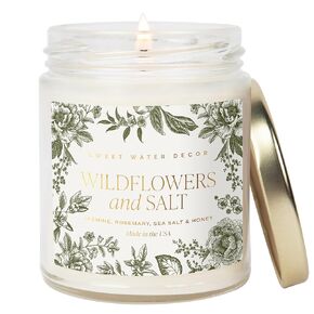 Sweet Water Decor Salt and Sea Candle - Sea Salt, Citrus, Amber, Musk, Beach Scented Soy Candles for Home - Coastal Decor for Beach Lovers - 9oz Clear Jar, 40 Hour Burn Time, Made in The USA