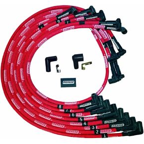 Moroso 52528 Ultra Series Sleeved Red Spark Plug Wires, Small Block Chevy, Under Header Routing, 90 Degree Plug Ends, HEI Distributor