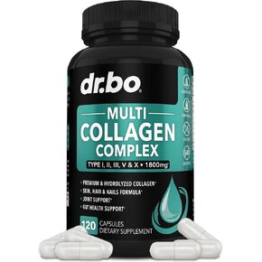 Multi Collagen Peptides for Women & Men - Type I, II, III, V, & X Multi Collagen for Women & Men Complex Capsules, Hydrolyzed Peptides Pills Supplements for Skin, Hair & Nails - 120 Protein Capsules