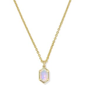 Kendra Scott Womens Hallie Short Pendant Necklace Gold Opalite Illusion One Size One Size