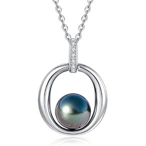 Tahitian Black Pearl Necklace, 9-10mm AAA Handpicked Natural Black Pearl Pendant with D Color Moissanite & 18K White Gold Plated Sterling Silver Chain, Luxury Gifts for Women, Mother, Girlfriend, Anniversary, Birthday, Valentines, Mothers Day