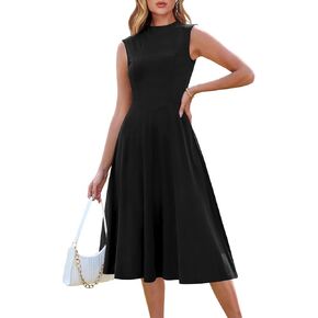 Zattcas Women's 2025 Summer Summer Discal Dock Neck Olcyfleess Flowy Midi Dress Work Cocktail Party Guest Dress