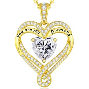 Moissanite Heart Pendant Necklace for Women 925 Sterling Silver Gold Plating,Anniversary Birthday Fine Jewelry Gifts for Wife Her Mom Girlfriend