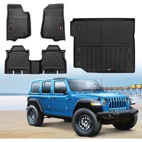 لـ 2007-2018 Jeep Wrangler JK 4 سجادات أرضية الأبواب وبطانة صندوق السيارة، بطانات أرضية السيارة المطاطية TPE للحماية من جميع الأحوال الجوية، أمامية وخلفية، أسود (لـ 2007-2018 Jeep Wrangler JK 4 أبواب)