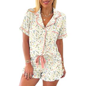 KevaMolly Womens Christmas Lounge Sets Candy Cane Print Pocketed Knotted PJ Set Short Sleeve Xmas Top and Shorts