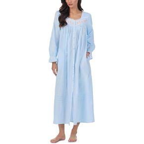 Eileen West Nightgowns for Women, Madison Cotton Long Sleeve Lightweight Button Down Night Shirt