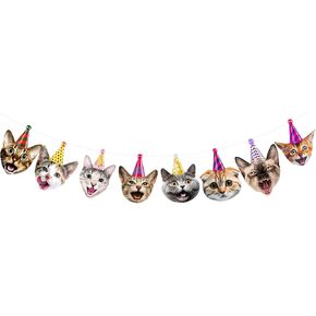 Funny Party Decorations Kids Boys Girls Women Men Adult Birthday Garland Cat Faces Happy Birthday Banner Kitten Bunting Photo Props for Cat Themed Party Pet Adoption