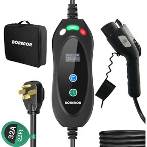 Level 2 Portable EV Charger, 32A Electric Vehicle Charging Station, Electric Car Charger with 21 ft Charging Cable NEMA 14-50P Plug, Home Electric Car Charger for SAE J1772, Adjustable Current